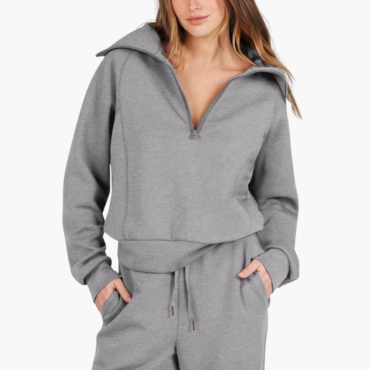 Women's Summer Lounge Set with Half Zip Sweater and Wide Leg Pants 18