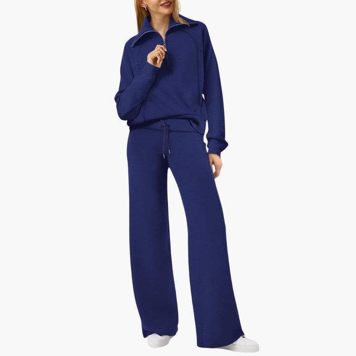Women's Summer Lounge Set with Half Zip Sweater and Wide Leg Pants 19