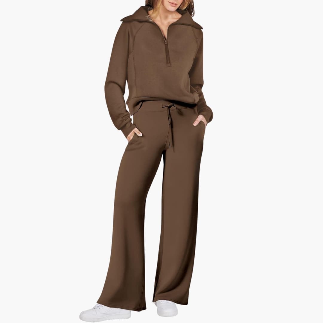 Women's Summer Lounge Set with Half Zip Sweater and Wide Leg Pants 3