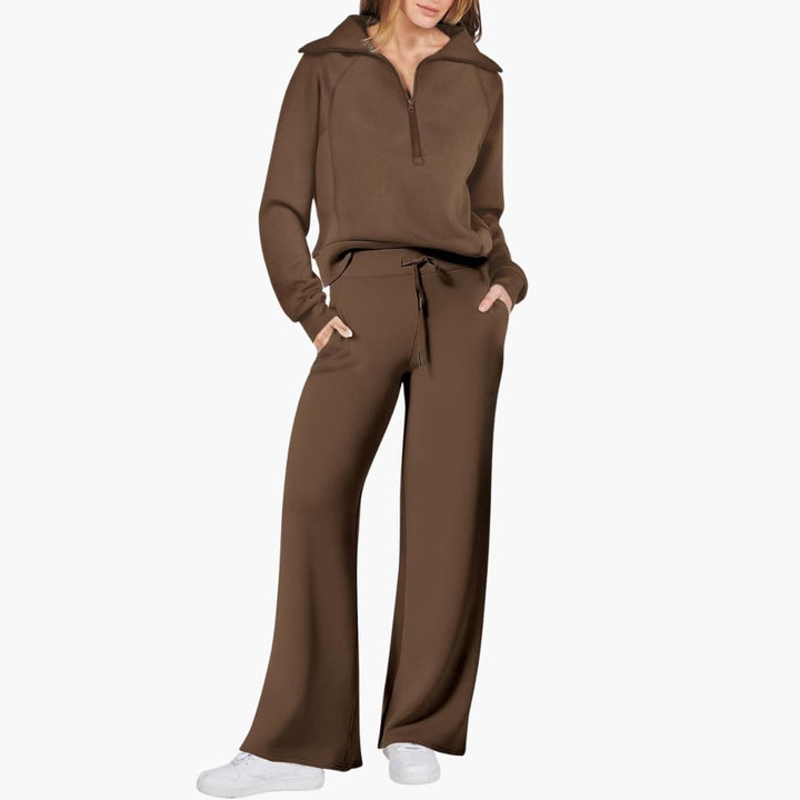 Women's Summer Lounge Set with Half Zip Sweater and Wide Leg Pants 3