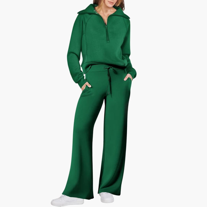Women's Summer Lounge Set with Half Zip Sweater and Wide Leg Pants 4
