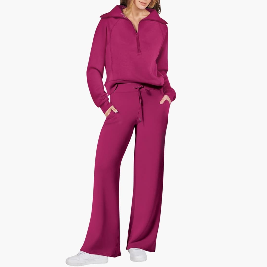 Women's Summer Lounge Set with Half Zip Sweater and Wide Leg Pants 5