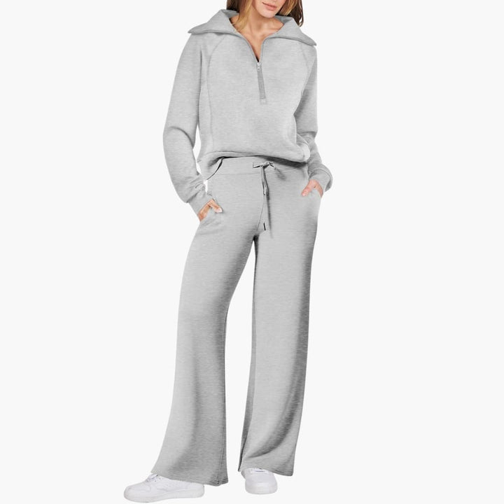 Women's Summer Lounge Set with Half Zip Sweater and Wide Leg Pants 6