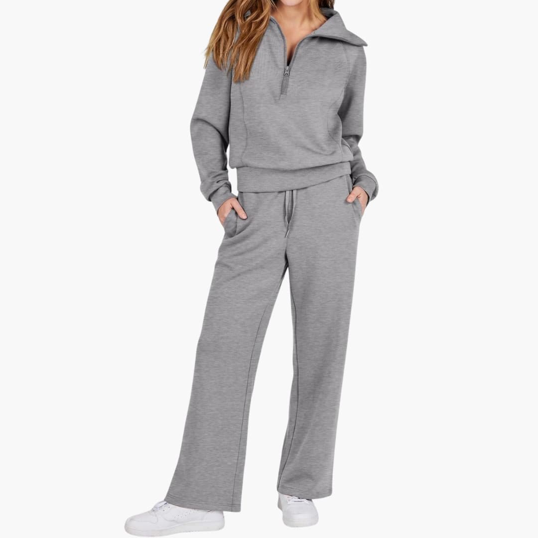 Women's Summer Lounge Set with Half Zip Sweater and Wide Leg Pants 7