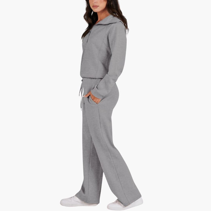 Women's Summer Lounge Set with Half Zip Sweater and Wide Leg Pants 8