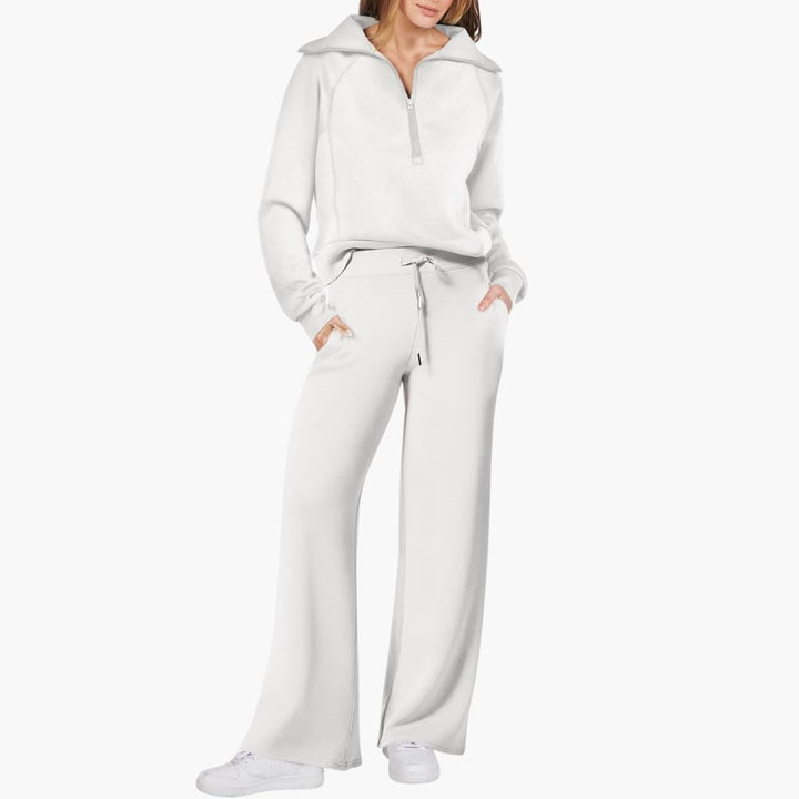 Women's Summer Lounge Set with Half Zip Sweater and Wide Leg Pants 9