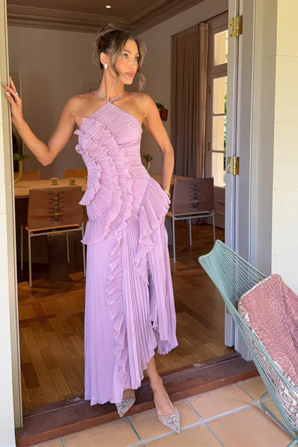 Women's Summer Maxi Dress with Halter Neck and Ruffles for Elegant Events 4