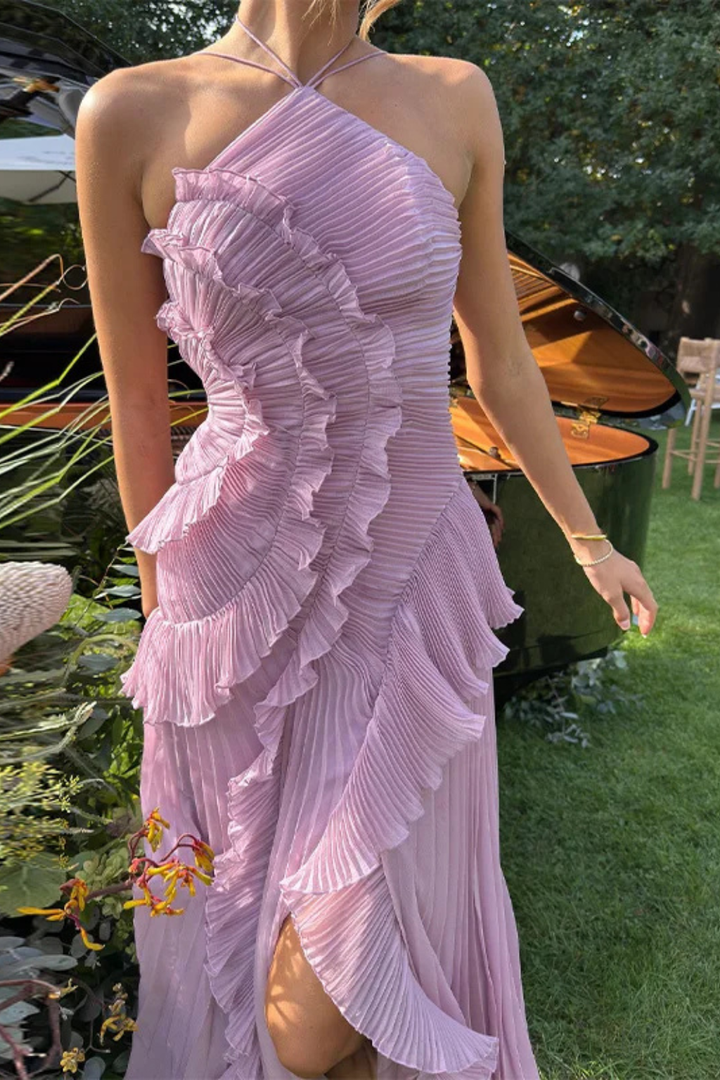 Women's Summer Maxi Dress with Halter Neck and Ruffles for Elegant Events 5