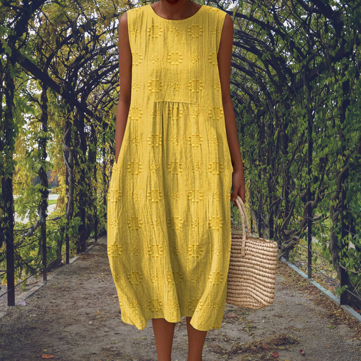 Women's Summer Midi Dress, Sleeveless White Dress with Textured Dot Pattern for Warm Weather 2