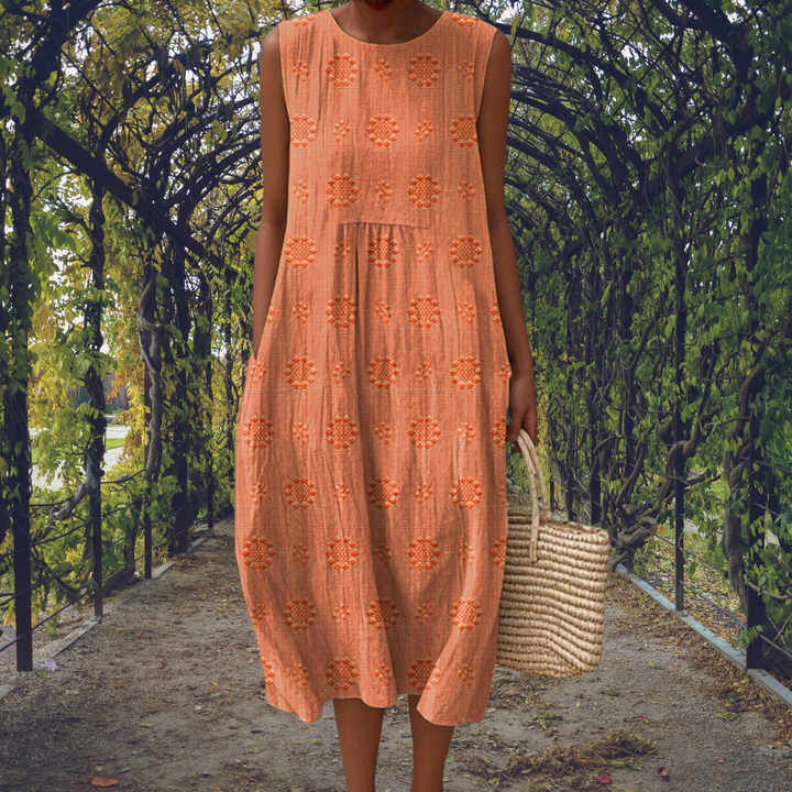 Women's Summer Midi Dress, Sleeveless White Dress with Textured Dot Pattern for Warm Weather 5