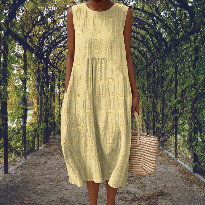 Women's Summer Midi Dress, Sleeveless White Dress with Textured Dot Pattern for Warm Weather 6