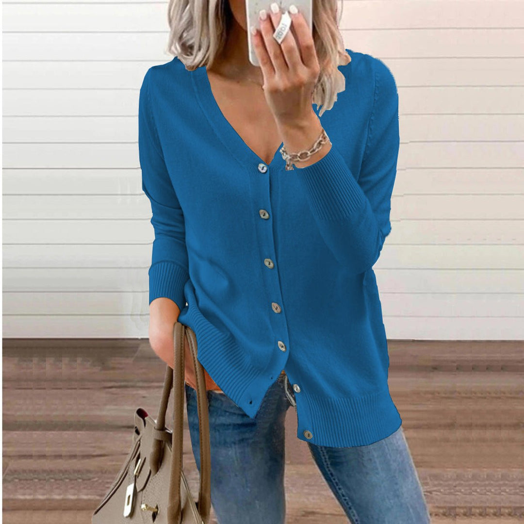 Women's V-Neck Button-Front Long Sleeve Knit Cardigan for Layering 0