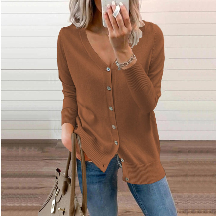 Women's V-Neck Button-Front Long Sleeve Knit Cardigan for Layering 2