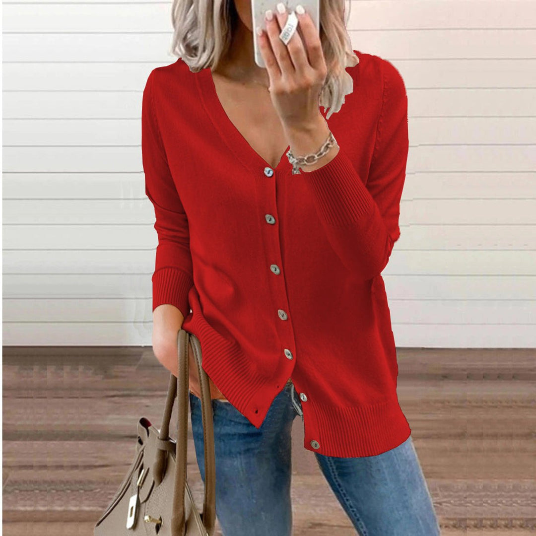 Women's V-Neck Button-Front Long Sleeve Knit Cardigan for Layering 5