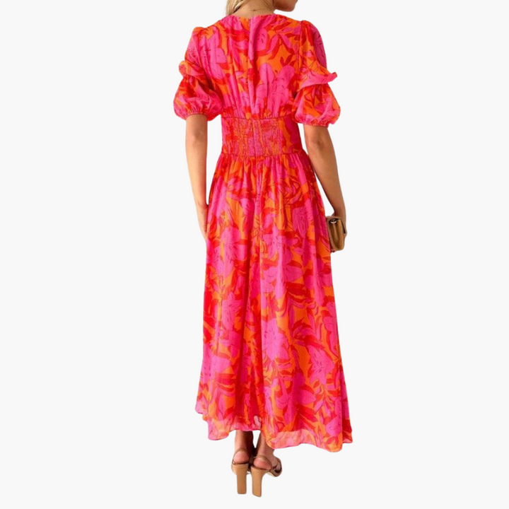 Women's V-Neck Puff Sleeve Maxi Dress - Elegant Summer Formal Dress for Any Occasion 2