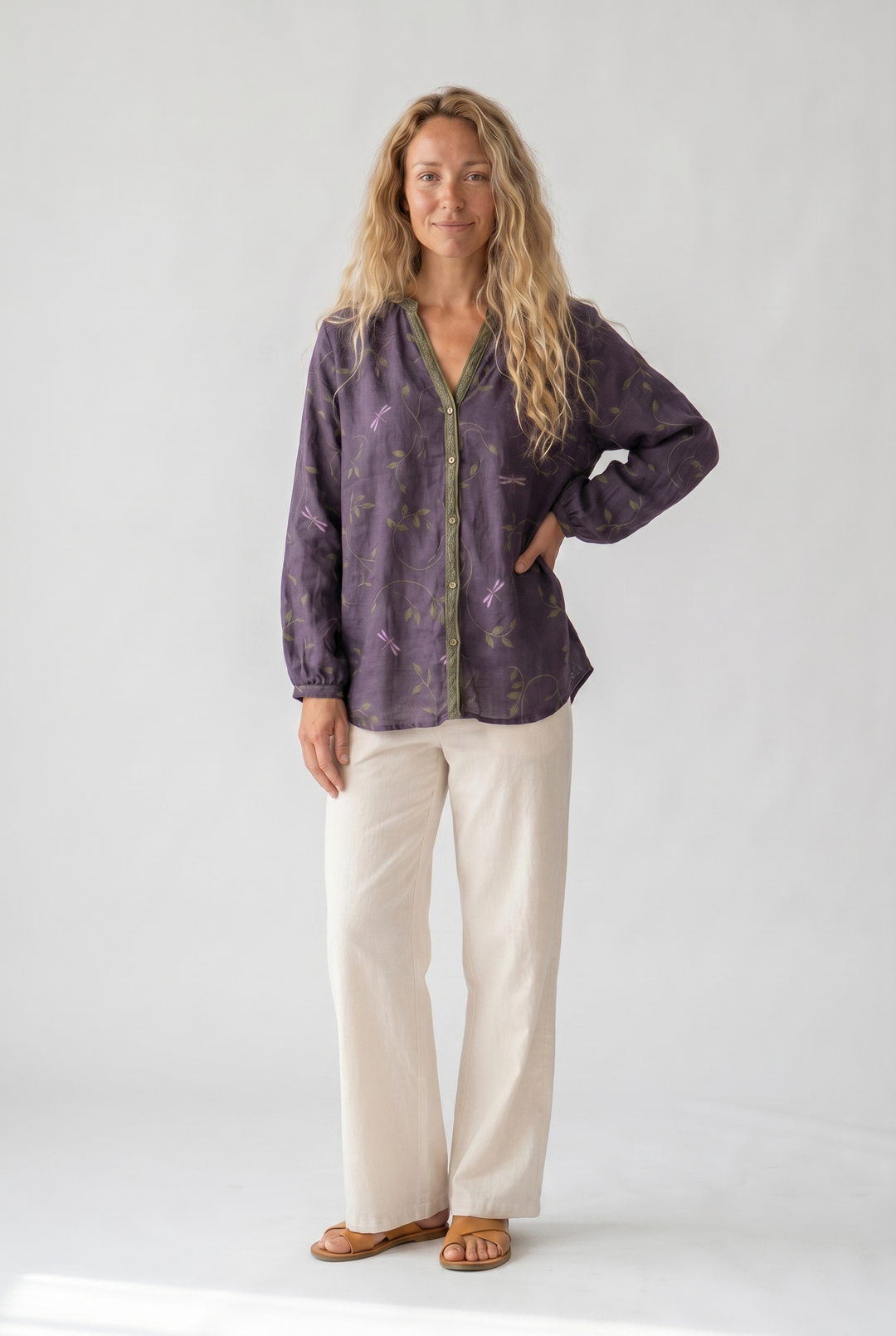 Womens Blouse - Boho Printed V-Neck Long Sleeve Top with Relaxed Fit, Casual Style for Every Occasion 1
