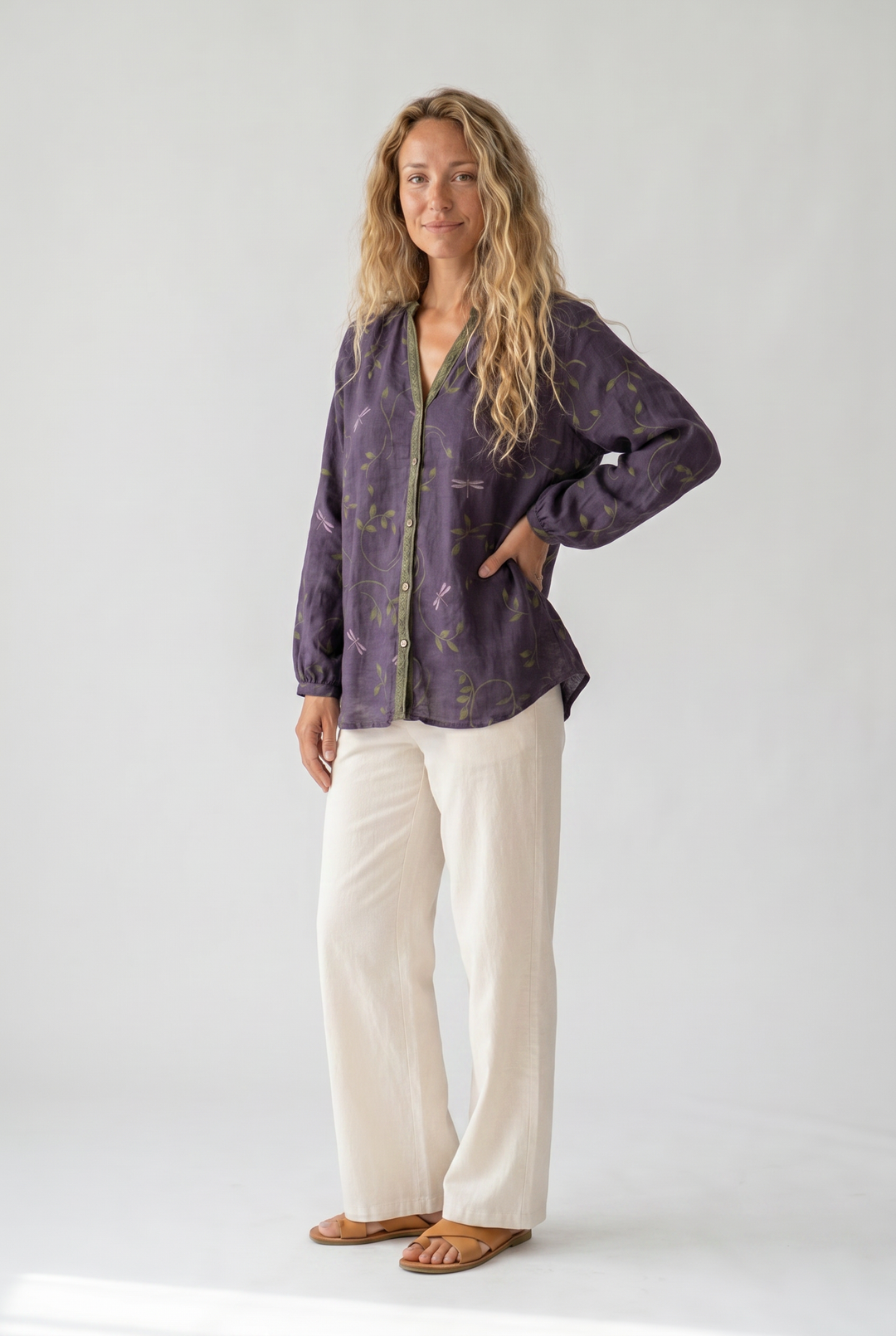 Womens Blouse - Boho Printed V-Neck Long Sleeve Top with Relaxed Fit, Casual Style for Every Occasion 2