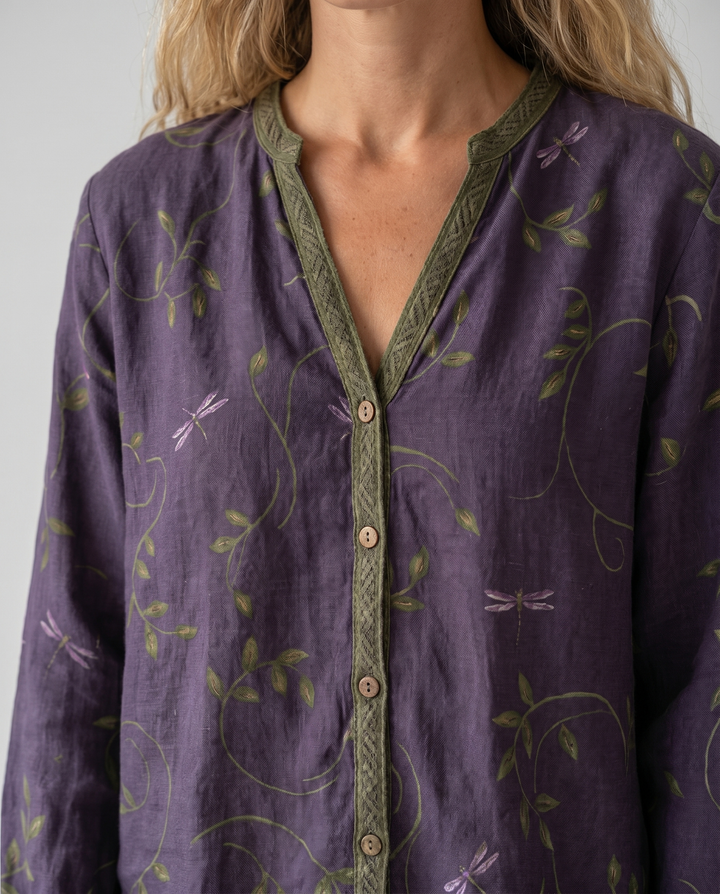 Womens Blouse - Boho Printed V-Neck Long Sleeve Top with Relaxed Fit, Casual Style for Every Occasion 4