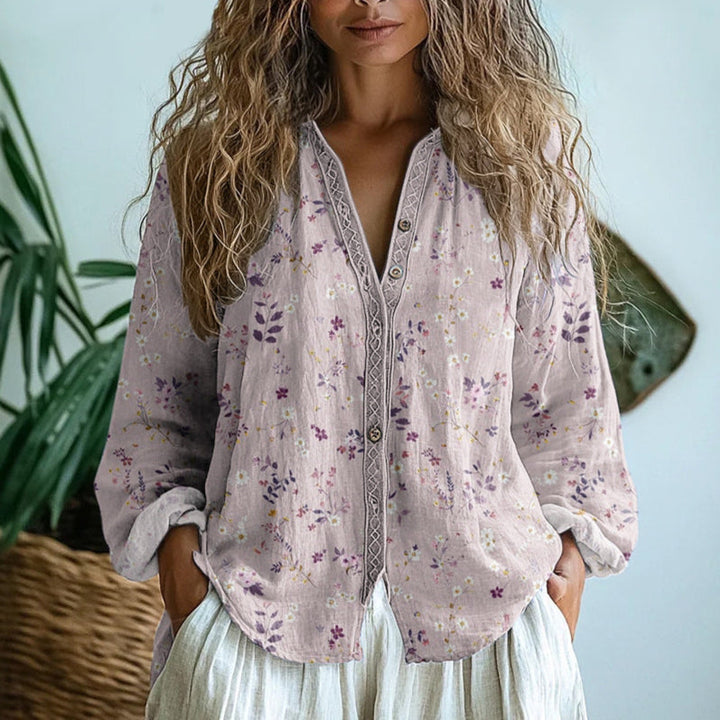 Womens Blouse - Boho Printed V-Neck Long Sleeve Top with Relaxed Fit, Casual Style for Every Occasion 5