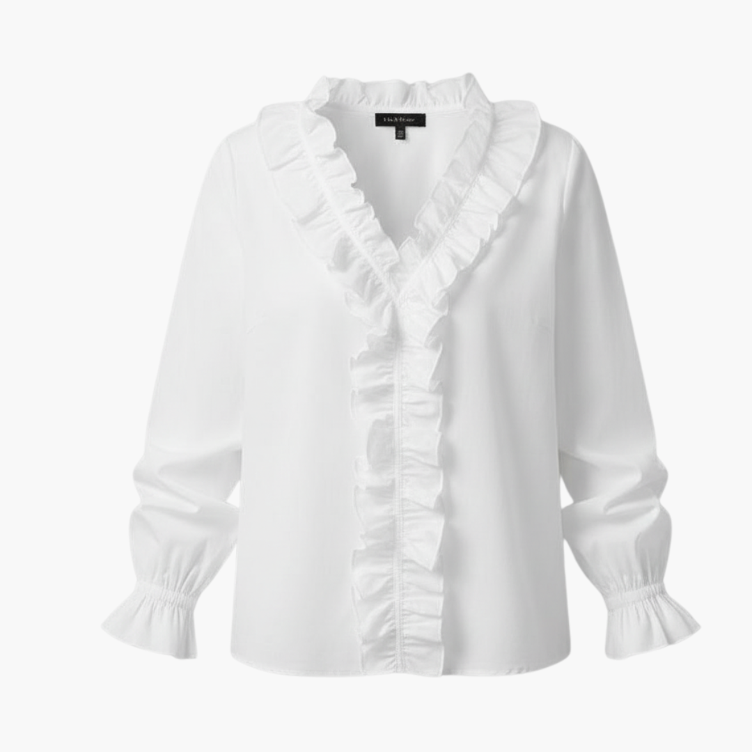Womens Blouse - Elegant V-Neck Ruffle Long Sleeve Top for Summer - Stylish Blouse for Women 1