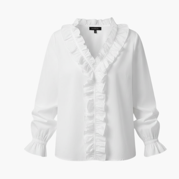 Womens Blouse - Elegant V-Neck Ruffle Long Sleeve Top for Summer - Stylish Blouse for Women 1