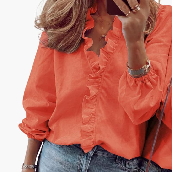 Womens Blouse - Elegant V-Neck Ruffle Long Sleeve Top for Summer - Stylish Blouse for Women 5