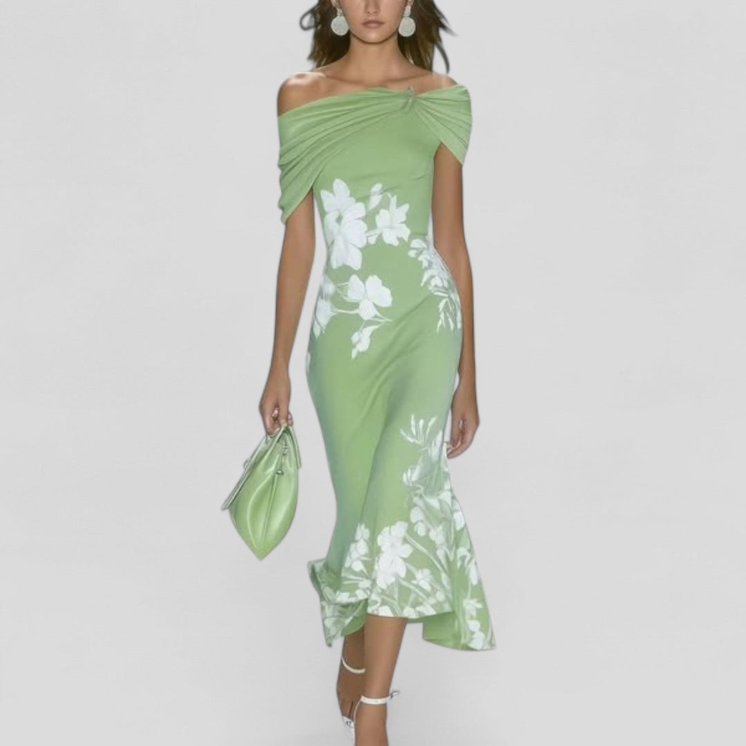 Womens Dress - Elegant Midi Summer Dress with Unique Print for Casual Outings and Garden Parties 0