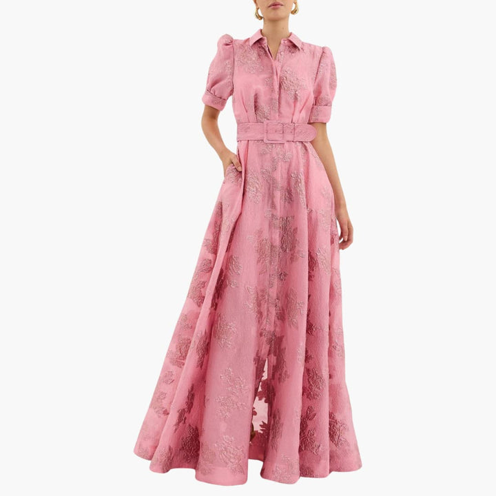 Womens Floral Dress with Puff Sleeves - Elegant Summer Dress for Wedding Guests and Special Events 0