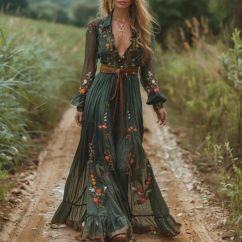 Womens Summer Dress - Bohemian Floral Maxi Dress for Effortless Style and Elegant Gatherings 0