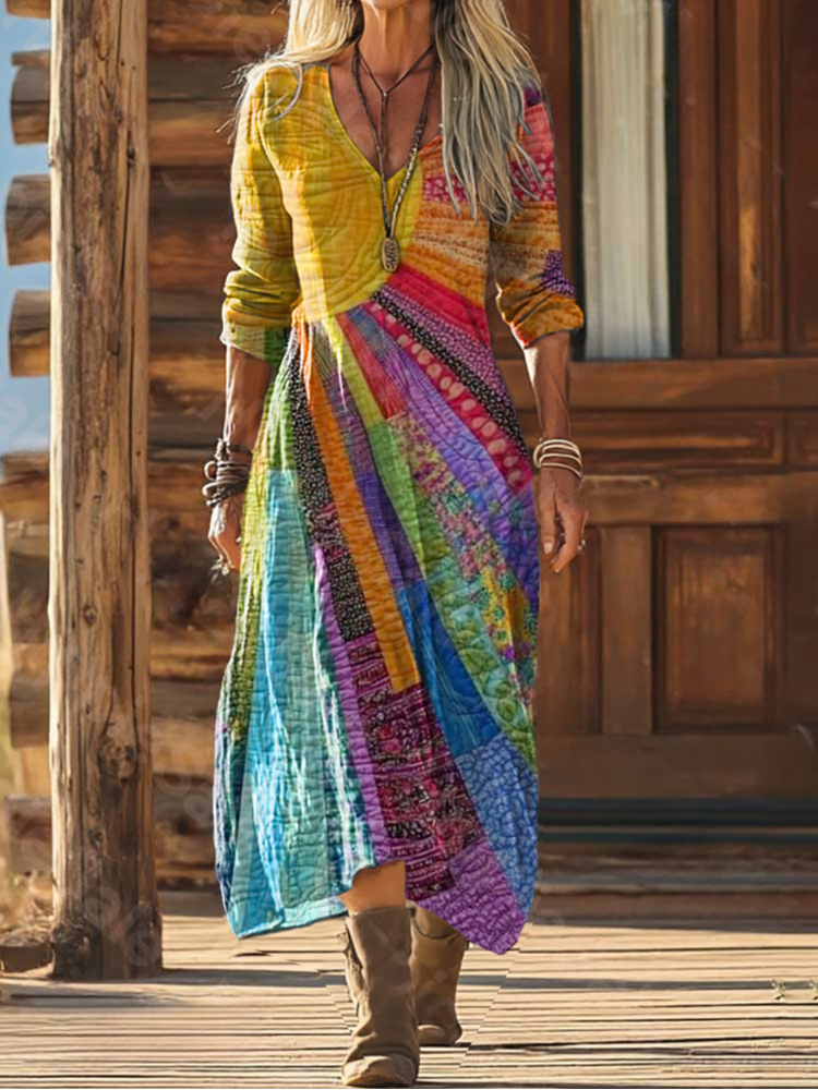 Womens Summer Dresses - Chic Boho Sun Pattern Dress for Elegant Warm Days 0