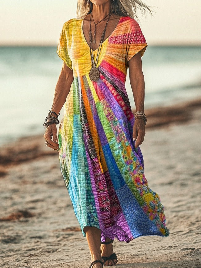 Womens Summer Dresses - Chic Boho Sun Pattern Dress for Elegant Warm Days 1
